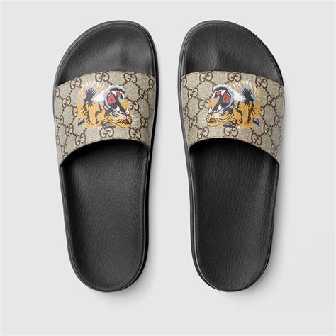 gucci mens slides tiger|gucci tiger slip on goat.